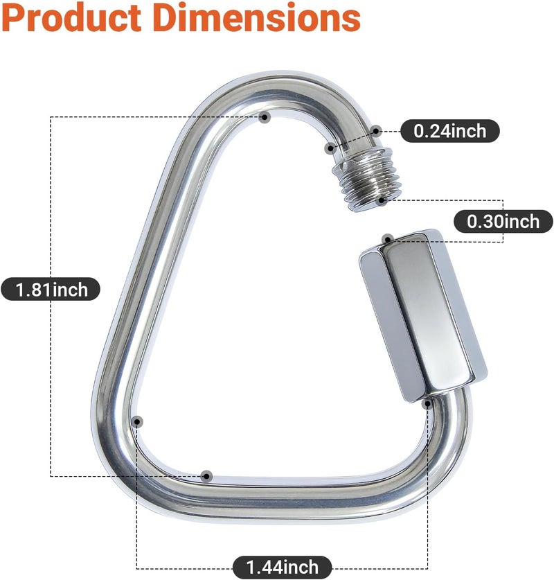 DAJOUJS Triangle Carabiner Clips for Slackline - Heavy Duty Stainless Steel Quick Link Chain Connector - 4/6 /8 Pack - Image 3